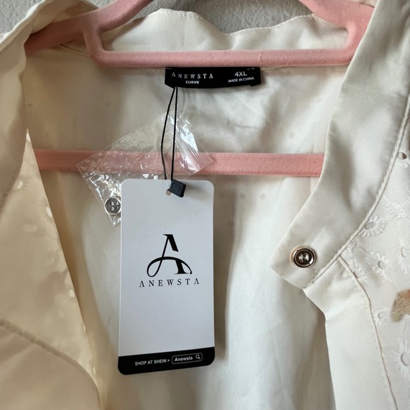 ANewsta Curve 4XL Ivory Floral Embroidered Eyelet Maxi Dress Long Sleeve Cottage - Picture 10 of 13